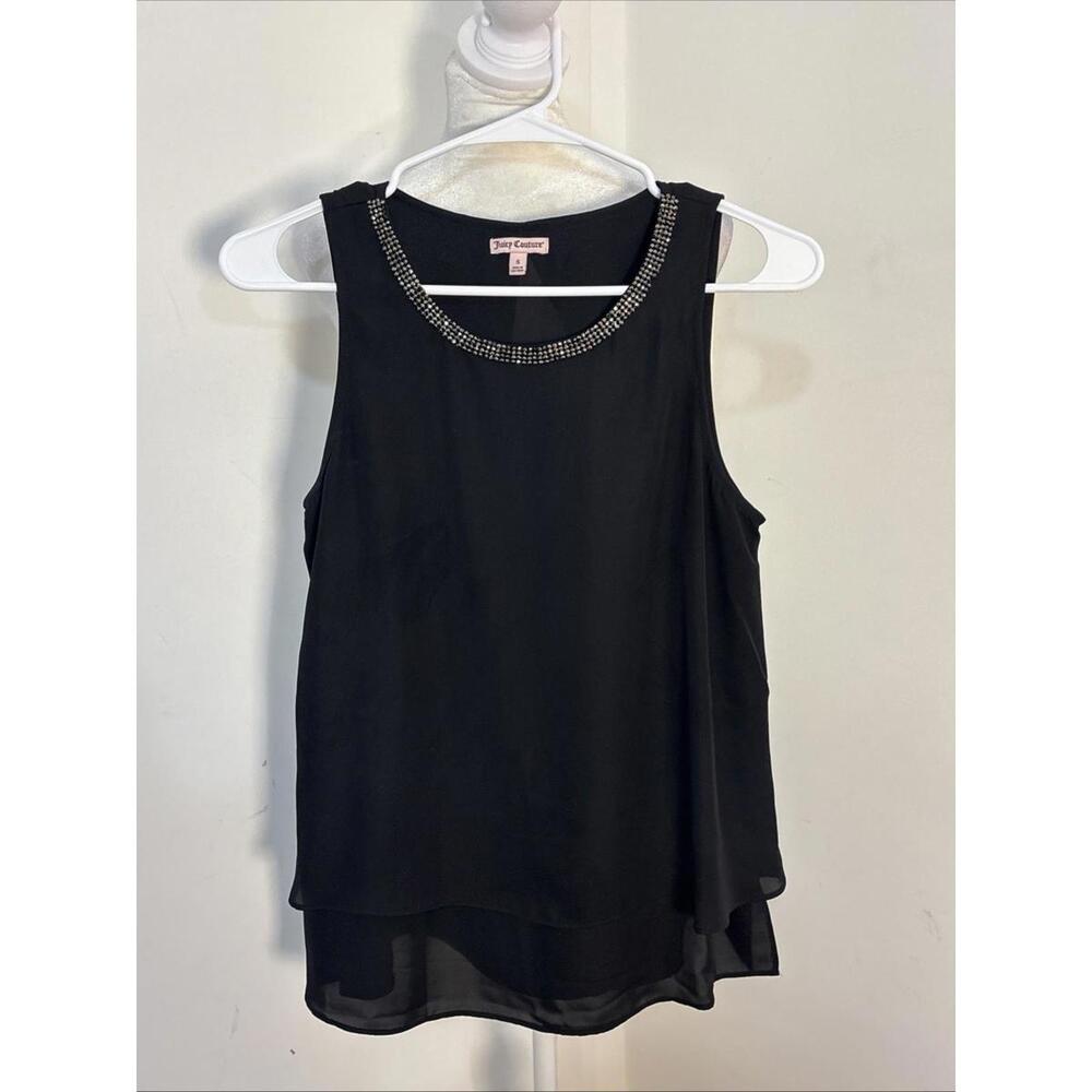 db‎ Black Asymmetric Sleeveless Top With Gem Rhinestone Lined Neckline S